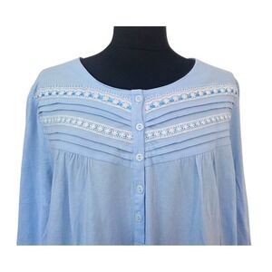 NWT  100% Soft Cotton Keyocean Long Sleeve Nightgown Pajamas Blue Women's Size L